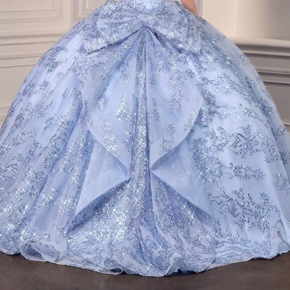 New Blue Strapless Layered Quinceanera Tulle Gown w/ Sequins Embroidery CD 15732 - Picture 11 of 11